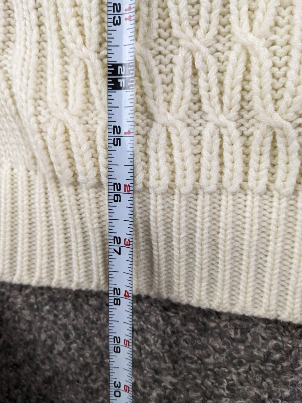 Vintage Gimbels Sweater Cardigan Cable Knit Fisherman Raglan Ivory Mens Large